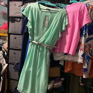 NWT apt 9 mint with silver belt size xl flutter sleeve lined knee length dress